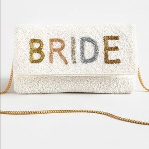 Francesca’s Bride Beaded Clutch with Gold Chain with Gold and Silver Bride